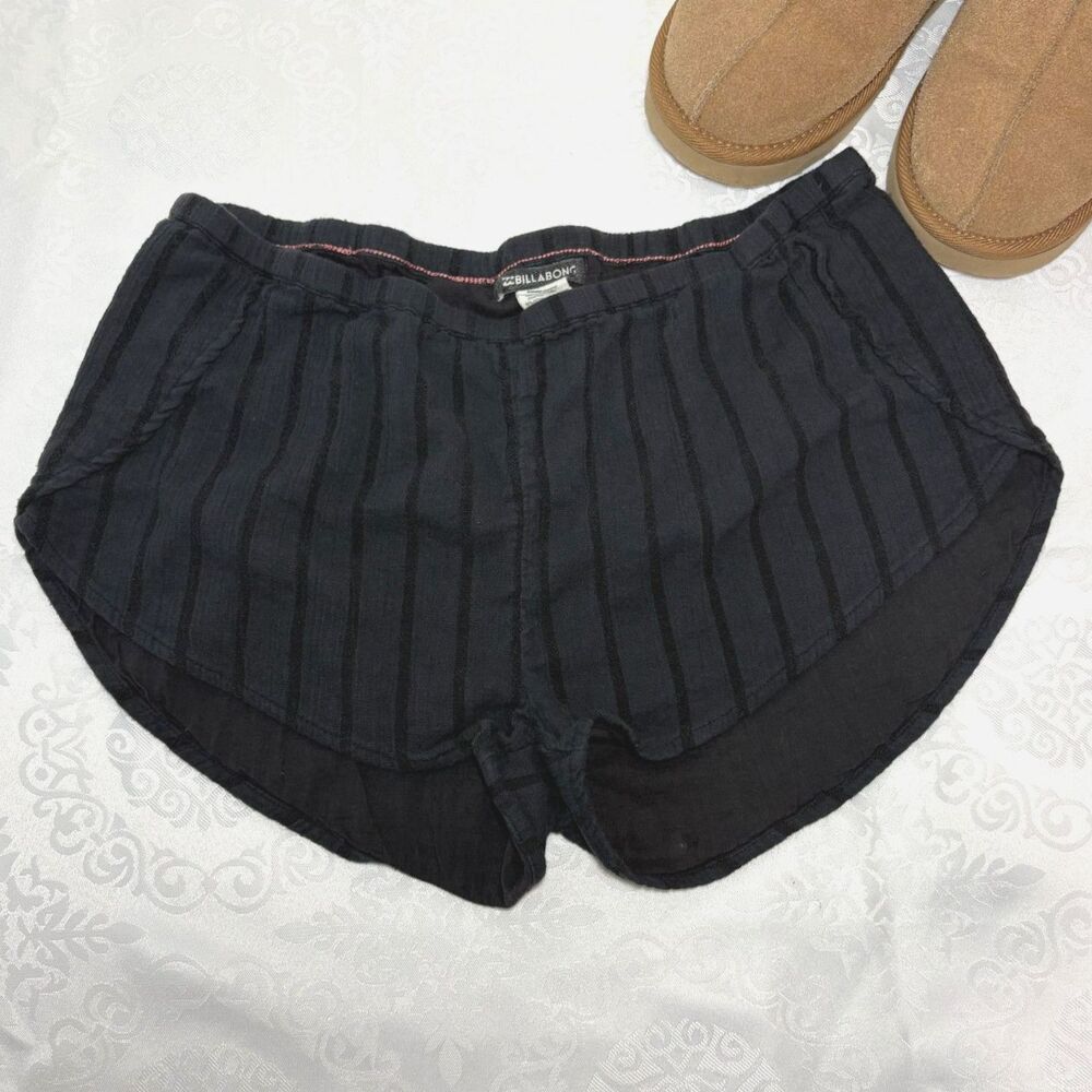 Billabong Dolphin Shorts Striped Black Cotton and Viscose Surfer Girl Boho Sz L